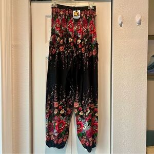 NWT Hippie Floral Black Harem Pants